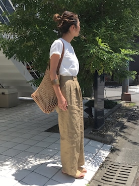 「CANAL JEAN（キャナルジーン）のfrom Lagoon(フロムラグーン) スエードペタサンダル（サンダル）」を使った、yanさん（レディース・160cm）の夏コーディネート