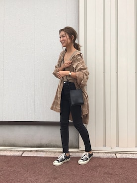 「MOUSSY（マウジー）のHW Rebirth L/BLACK SKINNY（デニムパンツ）」を使った、yanさん（レディース・160cm）の秋コーディネート