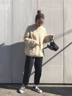 「BEAUTY&YOUTH UNITED ARROWS（ビューティーアンドユースユナイテッドアローズ）のBY フェイクレザースクエアミニボストン -2WAY- ◆（ボストンバッグ）」を使った、yanさん（レディース・160cm）の秋コーディネート