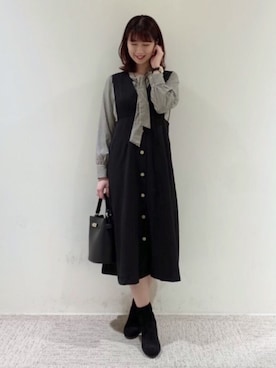 「テチチ(Te chichi)」｜「アイテム（ジャンパースカート）」を使った、Miyuu Arimaさん（レディース・164cm）の秋コーディネート
