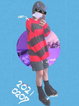 「赤コーデ」｜「アイテム（サロペット/オーバーオール）」を使った、なにょさん（レディース・156cm）の春コーディネート