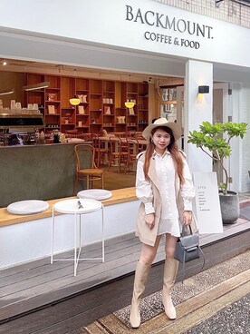 「MERCURYDUO（マーキュリーデュオ）のアイテム（帽子）」を使った、Jean Liさん（レディース・158cm）の春コーディネート