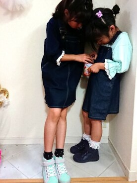 「ミントグリーン」｜「アイテム（サロペット/オーバーオール）」を使った、saramimiさん（キッズ・135cm）の夏コーディネート