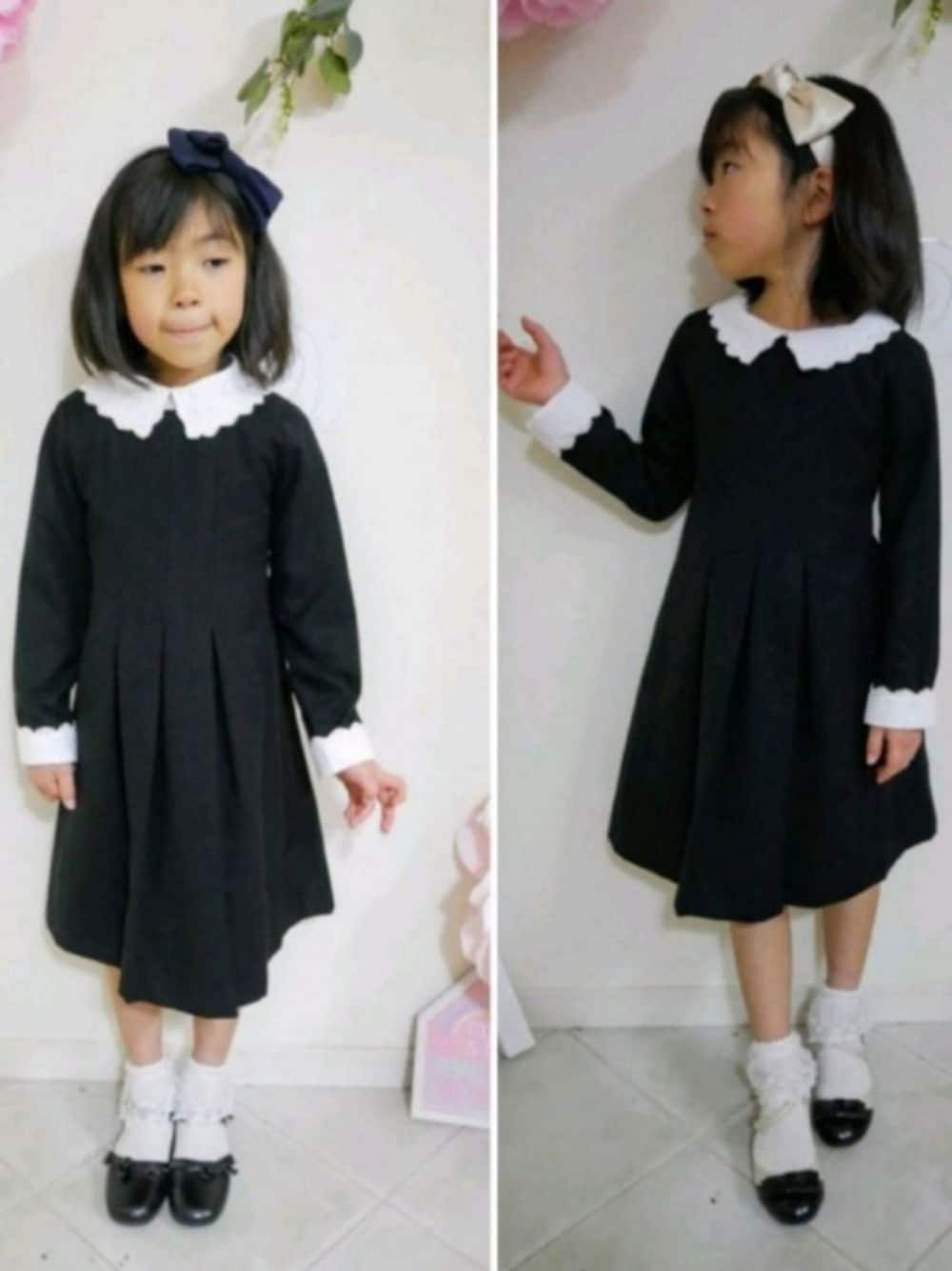 ブラック系のワンピース、ブラック系のワンピース、ブラック系のドレスシューズを着用したキッズの冬コーディネートの1枚目の写真