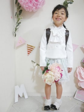 「ミントグリーン」｜「アイテム（セットアップ）」を使った、saramimiさん（キッズ・120cm）の春コーディネート