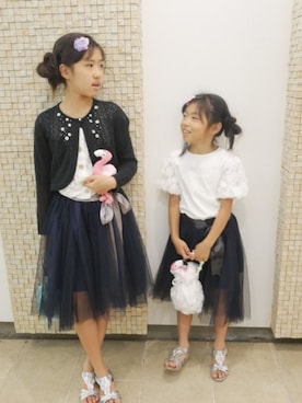 「アイテム（セットアップ、ホワイト系）」を使った、saramimiさん（キッズ・120cm）の夏コーディネート