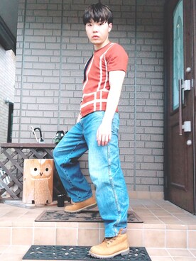 「TAKA-Q（タカキュー）のアイテム（Tシャツ/カットソー）」を使った、ゆーたさん（メンズ・172cm）の秋コーディネート