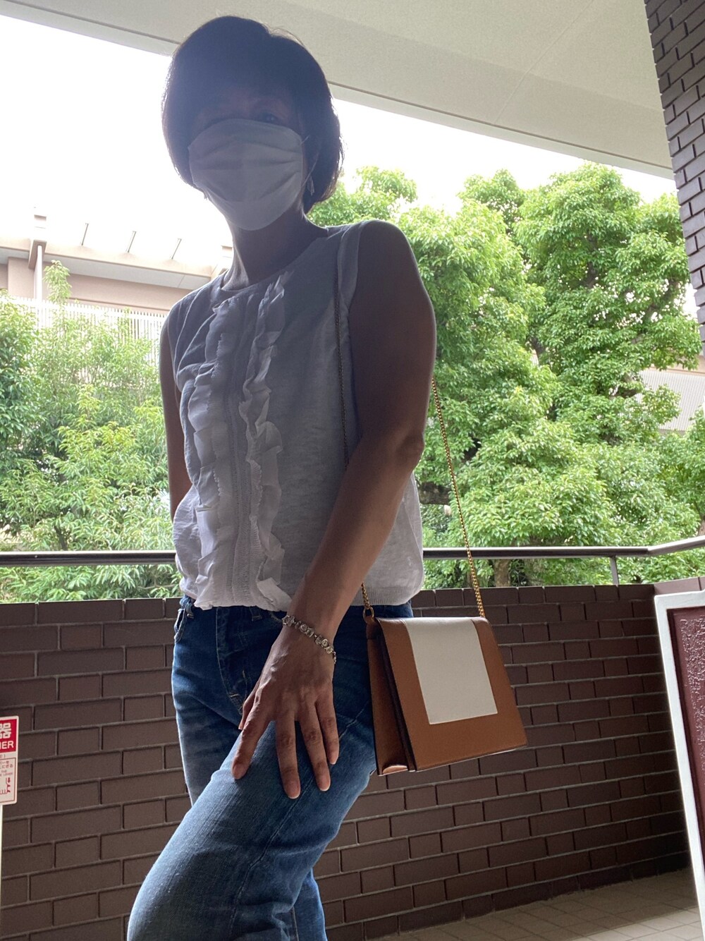 「45Rのアイテム（ベスト、ホワイト系）」を使った、mocha1021さん（レディース・163cm）の夏コーディネートの1枚目の写真