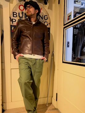 「schott（ショット）のSchott/ショット/ARMY FATIGUE PANTS/アーミー ファティーグ パンツ（その他パンツ）」を使った、鈴木 瞬さん（メンズ・176cm）の冬コーディネート