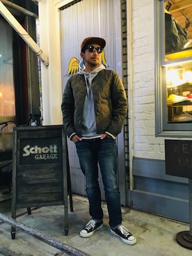 「ショット」｜「アイテム（ダウンジャケット/コート）」を使った、鈴木 瞬さん（メンズ・176cm）の秋コーディネート