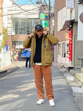「schott（ショット）のアイテム（ダウンジャケット/コート）」を使った、鈴木 瞬さん（メンズ・176cm）の冬コーディネート