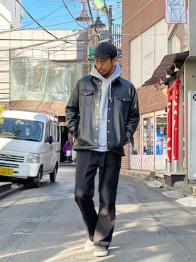 「レザーコーデ」｜鈴木 瞬さん（メンズ・176cm）の冬コーディネート
