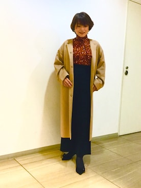 「NARACAMICIE（ナラカミーチェ）のアイテム（ノーカラーコート）」を使った、Lapisさん（レディース・161cm）の秋コーディネート