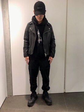 「L.H.P（エルエイチピー）のアイテム（ライダースジャケット）」を使った、イトウセイさん（メンズ・170cm）の秋コーディネート