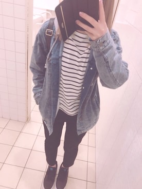 「UNIQLO（ユニクロ）のWOMEN ウルトラストレッチジーンズ（デニムパンツ）」を使った、R I N .さん（レディース・158cm）の春コーディネート