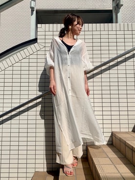 「おうちスタイル」｜「アイテム（シャツワンピース）」を使った、やまぐち　あやかさん（レディース・161cm）の春コーディネート
