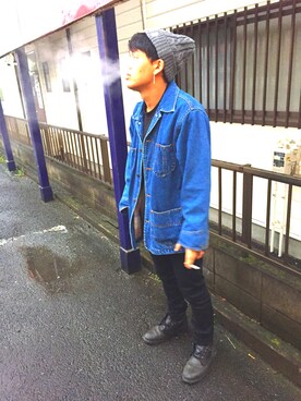 「FR2（エフアールツー）のアイテム（ニットキャップ/ビーニー）」を使った、leさん（メンズ・173cm）の秋コーディネート