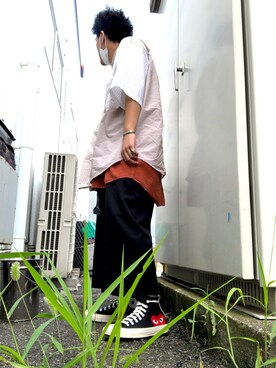 「Yohji Yamamoto（ヨウジヤマモト）のアイテム（スラックス）」を使った、leさん（メンズ・173cm）の夏コーディネート