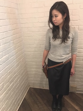 「レザースカート」｜あいさん（レディース・155cm）の冬コーディネート