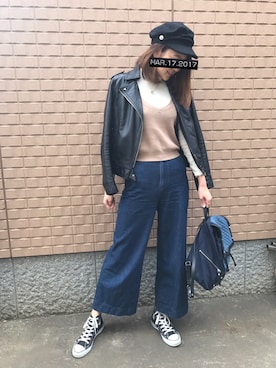 「アイテム（キャミソール、ベージュ系）」を使った、ありたしおりさん（レディース・170cm）の春コーディネート