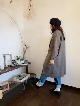 「ショップコート」｜「アイテム（チェスターコート）」を使った、花屋になりたくてさん（レディース・156cm）の秋コーディネート