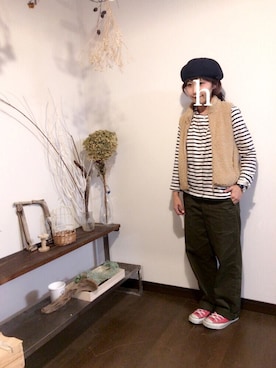 「コンバース ハイカット」｜「アイテム（ハンチング/ベレー帽）」を使った、花屋になりたくてさん（レディース・156cm）の秋コーディネート