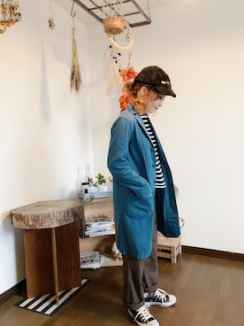 「ニコアンド」｜「アイテム（ステンカラーコート）」を使った、花屋になりたくてさん（レディース・156cm）の冬コーディネート