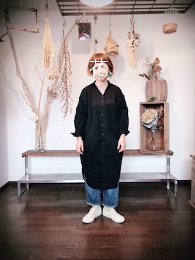 「ソックス」｜「アイテム（シャツワンピース）」を使った、花屋になりたくてさん（レディース・155cm）の春コーディネート