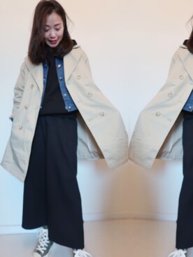 「GU（ジーユー）のアイテム（ピーコート）」を使った、Kki2さん（レディース・155cm）の冬コーディネート