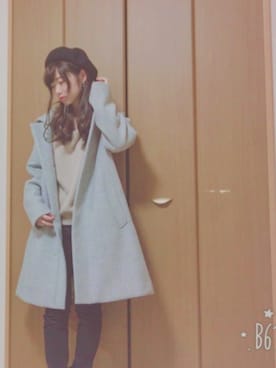 「フードコート」｜「アイテム（ハンチング/ベレー帽）」を使った、萌さん（レディース・152cm）の冬コーディネート