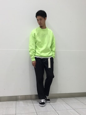 「JOURNAL STANDARD relume（ジャーナルスタンダード　レリューム）のUNION LINE / USA 9oz フリースクルーネックスウェット#（スウェット、グリーン系）」を使った、sekiguchiさん（メンズ・176cm）の秋コーディネート
