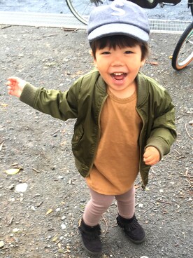 「2歳3ヶ月」｜「アイテム（MA-1）」を使った、yuzuさん（キッズ・90cm）の秋コーディネート