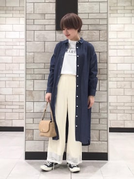 「coenスタッフスタイリング」｜「アイテム（シャツワンピース）」を使った、coen Yoshidaさん（レディース・160cm）の春コーディネート