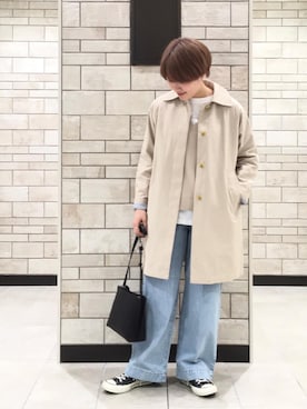 「coenスタッフスタイリング」｜「アイテム（ステンカラーコート）」を使った、coen Yoshidaさん（レディース・160cm）の春コーディネート
