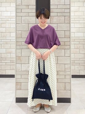 「プリントスカート」｜coen Yoshidaさん（レディース・160cm）の夏コーディネート