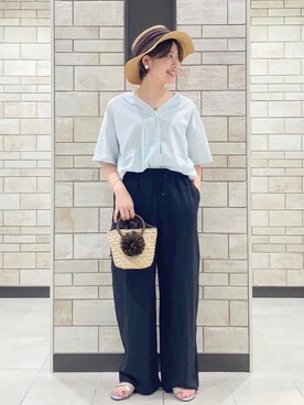 「coen（コーエン）のシーグラスミニかごバッグ（バスケット）（かごバッグ）」を使った、coen Yoshidaさん（レディース・160cm）の夏コーディネート