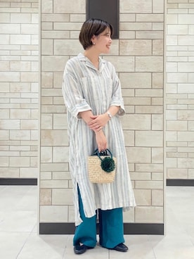 「coen（コーエン）のシーグラスミニかごバッグ（バスケット）（かごバッグ）」を使った、coen Yoshidaさん（レディース・160cm）の夏コーディネート