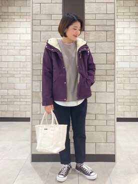 「ロゴ・コーエンベア」｜「アイテム（ジャケット/アウター）」を使った、coen Yoshidaさん（レディース・160cm）の秋コーディネート