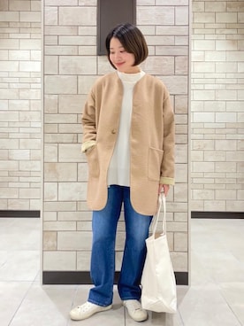 「coen（コーエン）のアイテム（ノーカラージャケット）」を使った、coen Yoshidaさん（レディース・160cm）の秋コーディネート