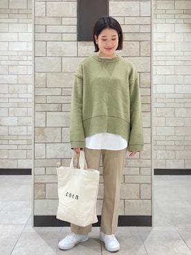 「coen（コーエン）のアイテム（スラックス）」を使った、coen Yoshidaさん（レディース・160cm）の冬コーディネート