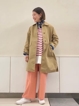 「2021春新作」｜「アイテム（ステンカラーコート）」を使った、coen Yoshidaさん（レディース・160cm）の冬コーディネート