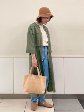 「USAコットン」｜「アイテム（帽子）」を使った、coen Yoshidaさん（レディース・160cm）の春コーディネート