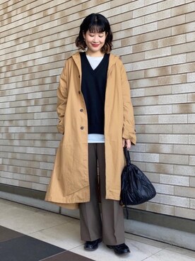 「秋トレンド2021」｜「アイテム（ステンカラーコート）」を使った、coen Yoshidaさん（レディース・160cm）の秋コーディネート