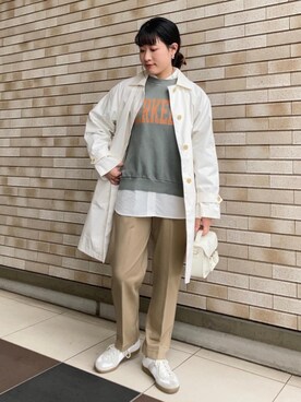「coen（コーエン）のアイテム（ステンカラーコート）」を使った、coen Yoshidaさん（レディース・160cm）の冬コーディネート