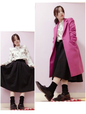 「SPIRALGIRL（スパイラルガール）のアイテム（チェスターコート）」を使った、うどんさん（レディース・143cm）の冬コーディネート