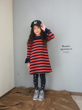 「MR（まる）のアイテム（帽子）」を使った、Wonder apartmentさん（キッズ・110cm）の秋コーディネート
