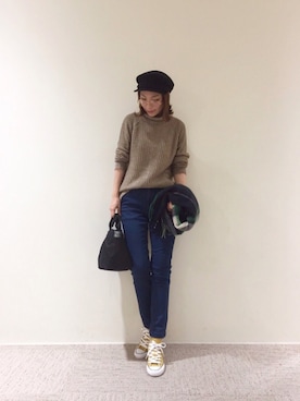 「Te chichi（テチチ）のアイテム（キャスケット）」を使った、RISA HARADAさん（レディース・165cm）の秋コーディネート