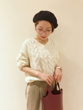 「Te chichi TERRASSE」｜「アイテム（ハンチング/ベレー帽）」を使った、RISA HARADAさん（レディース・165cm）の冬コーディネート