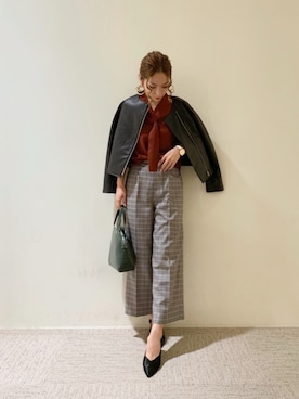 「Te chichi（テチチ）のアイテム（ライダースジャケット）」を使った、RISA HARADAさん（レディース・165cm）の秋コーディネート