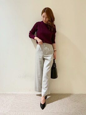 「ツイードパンツ」｜「アイテム（その他シューズ）」を使った、RISA HARADAさん（レディース・165cm）の秋コーディネート